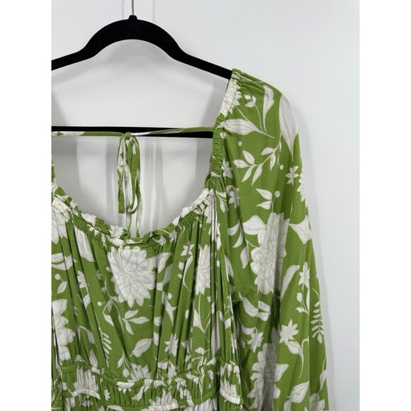Ava & Viv Midi Dress 3X Cottage Core Green Floral Prairie BOHO Western Ruffle - Picture 5 of 8
